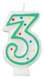 Green/White Number Candle - #3