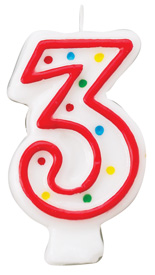 Red & White Number Candle - #3