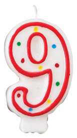 Red & White Number Candle - #9